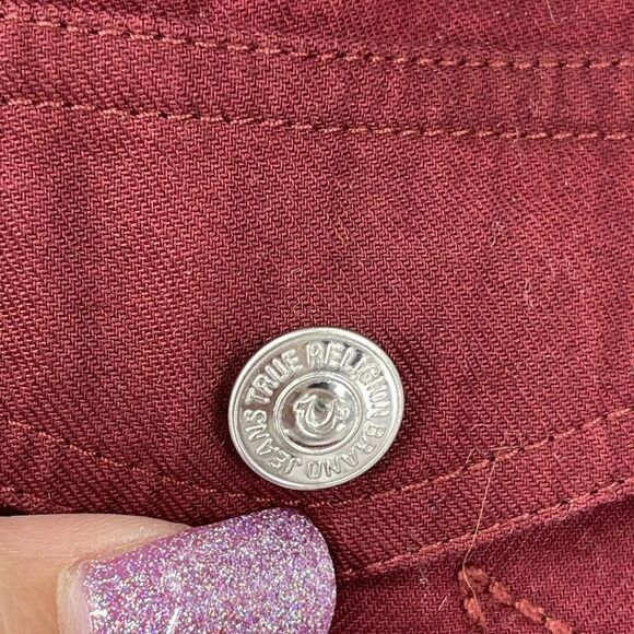 True Religion Utility Shirt Womens XS Burgundy Long Sleeve Roll Tab Button Up - Picture 6 of 9